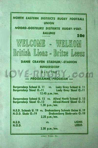 1962 North-East Districts v British Isles  Rugby Programme